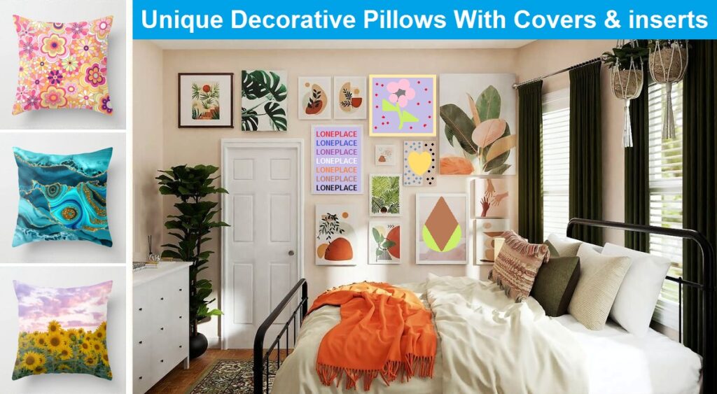 Unique Decorative Pillows with covers and inserts for couch sofa chair bed